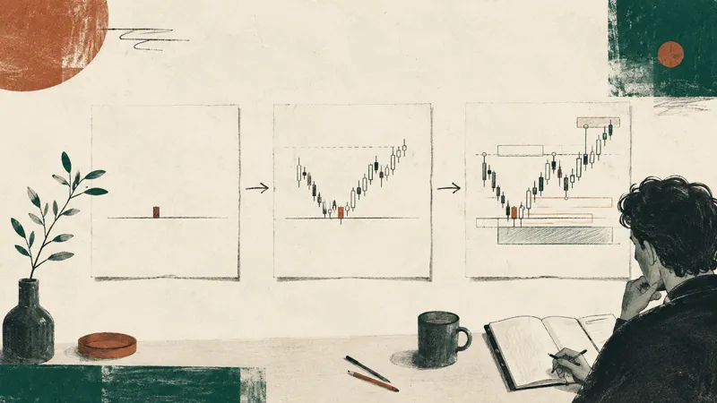 Editorial illustration of three paper chart frames reconstructed from one fill mark